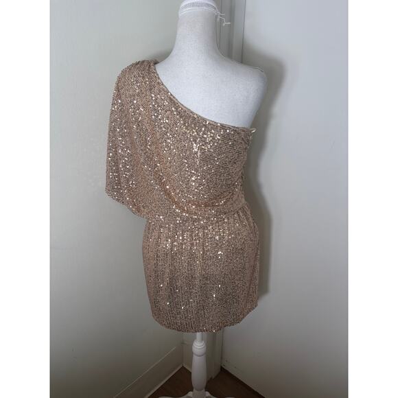 Karlie One Shoulder Gold Sequin Mini Cocktail Dress Sz L - Picture 4 of 4